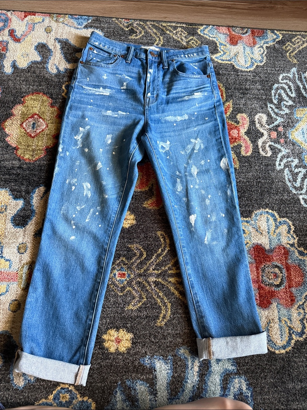 Madewell Blue Distressed Paint-Splatter Jeans